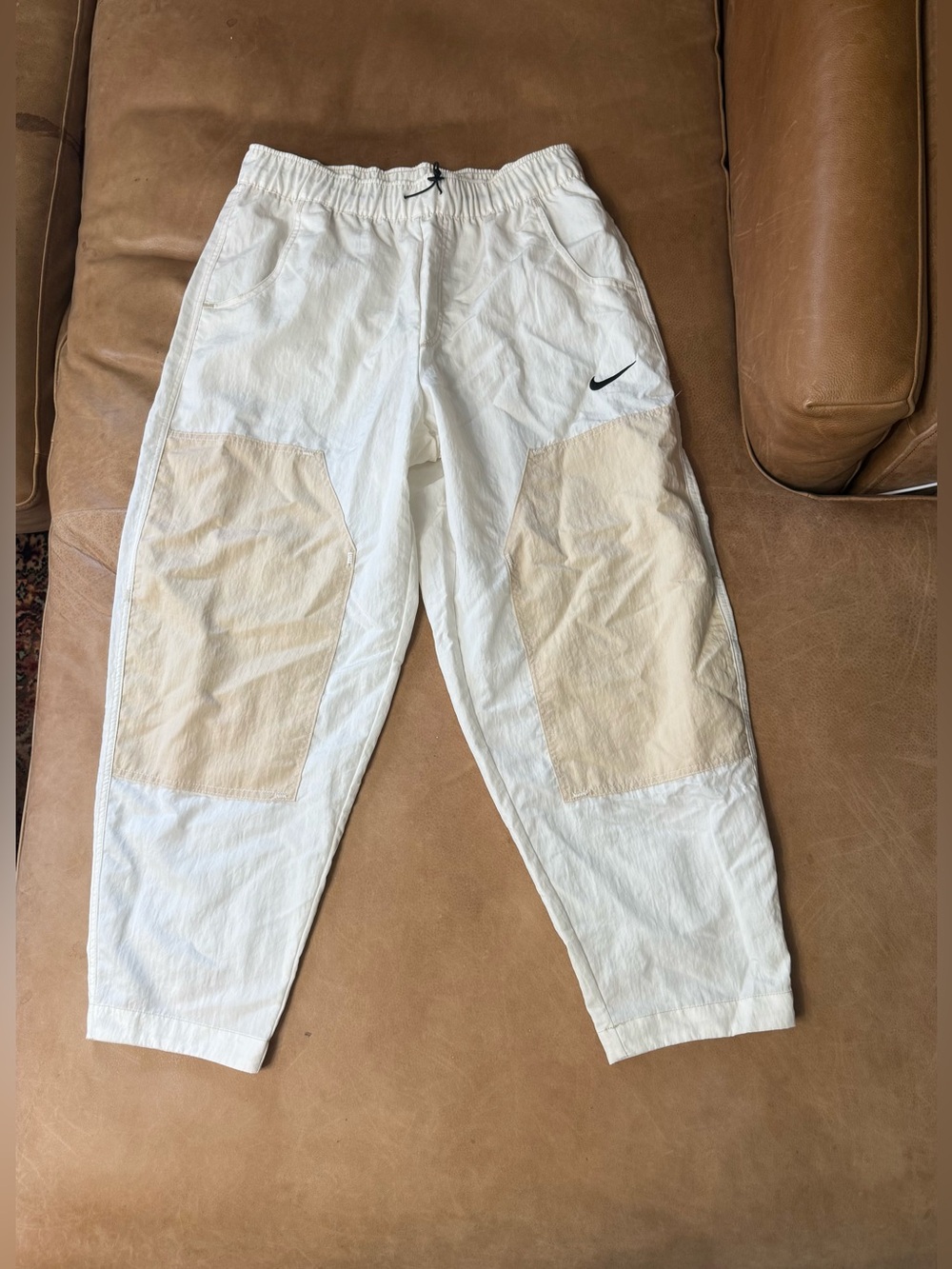 Nike Sportswear Swoosh Woven High Rise Curve Pants Women M Phantom Sand NWT $85